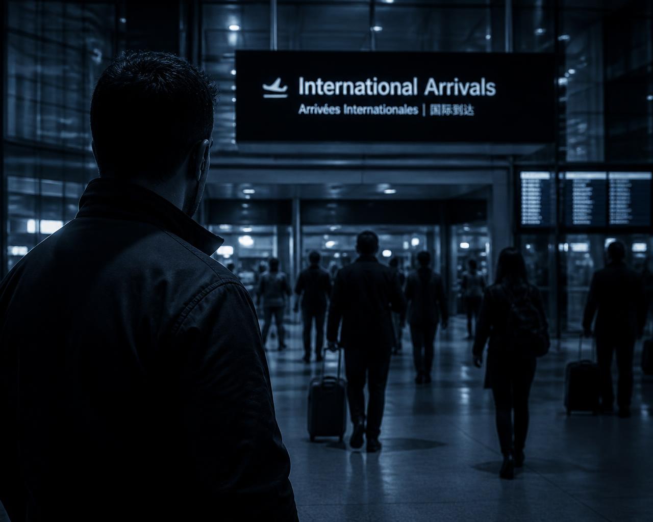 Advance team operator observing passenger flow at international arrivals in an airport